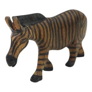 Wooden Zebra Figurine Hand Carved Crafted Painted African Vintage Folk Art